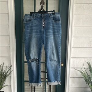 Kut from the Kloth Distressed Blue Ankle Jeans with Button Fly size 12